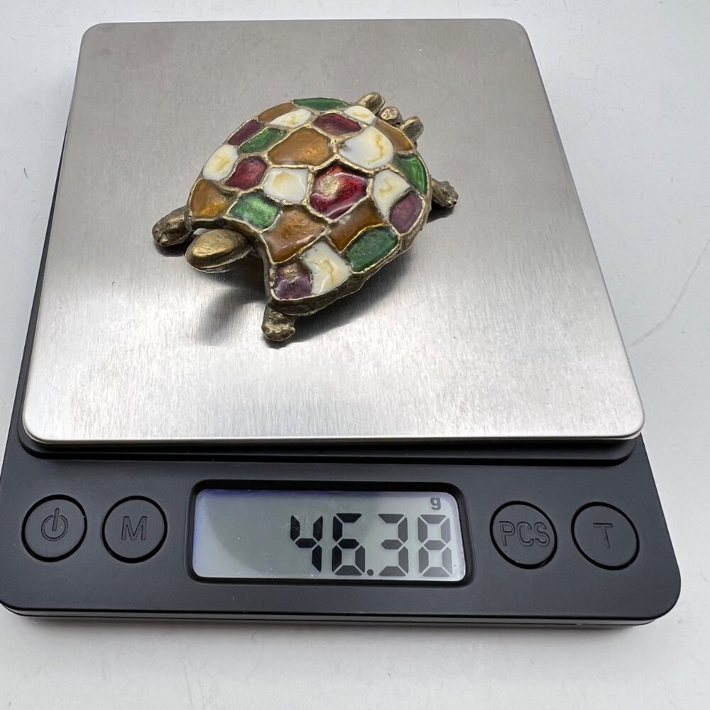 Vintage Brass Turtle Trinket Box Colorful Enamel Mosaic Shell Cottagecore Boho - Picture 12 of 12